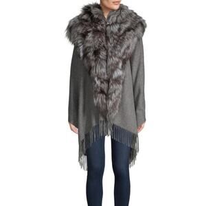 Annabelle by SCBMI Wool Fox Fur Cape Gray One Size